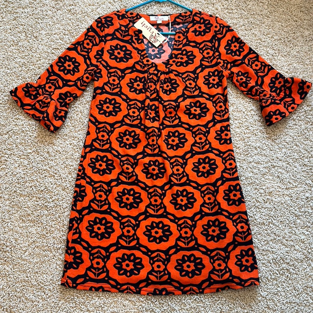 Aryeh Orange/black 3/4” sleeve dress, size medium, new with tags!!!